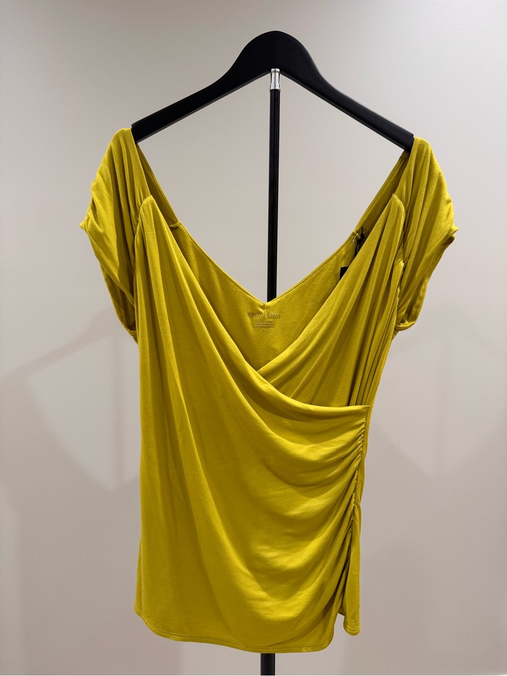 White House Black Market Lime Green Draped V-Neck Short Sleeve Top